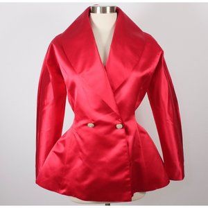 Ralph Lauren Purple Label Collection jacket sz 6 red satin peplum tuxedo